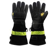 Gants en cuir résistants à la chaleur et au feu - Imperméables - Avec sangle réfléchissante - Gants de travail lourds ignifuges