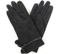 Gants en daim doux pour femme avec bordure en cuir et nœud, Noir , XL