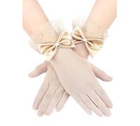 Gants en Dentelle avec Nœud Mitaines de Mariage de Fête Gants de Bal Courts Accessoires de Protection Solaire Élégants de Soirée de Funérailles pour Femmes Filles