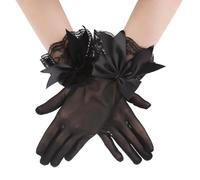 Gants en dentelle pour femme avec nœud de thé, moufles courtes pour robe de mariée, accessoires de costume de soirée, entraînement, ski, course à pied, fête sportive, vie quotidienne (noir, taille