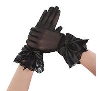 Gants en Maille pour Femme avec Nœud Court Gants d'opéra en Dentelle Vintage Gants de Mariée Extensibles pour Fête de Mariage Tea Party Prom Party (Noir)