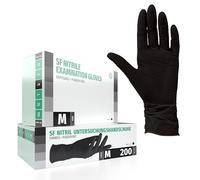 Gants en nitrile Boîte de 200 pièces (M, Noir) Gants d'examen jetables, sans poudre, sans latex, non stériles, médicaux, tatouage, gants, à usage unique