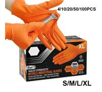 Gants en Nitrile jetables orange industriels robustes de 8 mil, texturés en diamant, résistants aux déchirures pour la sécurité du mécanicien et les gants de travail Orange 4PCS
