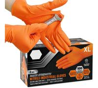 Gants en Nitrile Orange robustes, gants jetables industriels de 8 milles avec poignée texturée en diamant pour la sécurité du mécanicien et les gants de travail Diamond Orange 30PCS