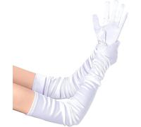 Gants en satin BABEYOND pour femmes, gants à coudes, gants de style flapper, accessoires années 1920 pour les fêtes Great Gatsby, opéra, bals, anniversaires, Blanc., 70