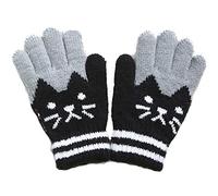 Gants Enfant Hiver Fille Gants Magiques à Motif antidérapant Moufles Filles 5-Doigts Gants Thermiques Hiver en Laine tricotée Modèle de Chat pour Enfants 3-8 Ans (Noir)