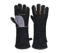 Gants Extrêmement Résistants Au Feu Et À La Chaleur, En Cuir Avec Coutures En Kevlar, Parfaits For Cheminée, Cuisinière, Four, Gril, Soudure