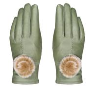 Gants Femme Elegant Manteau D'Hiver Chaud Pour Femme, Doublé De Fausse Peau De Mouton Et Orné De Gros Pompons - Couleur Matcha