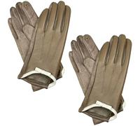Gants Femme Hiver 2 Paires De Chaussettes Chaudes Pour Femme, Compatibles Avec Les Écrans Tactiles, Élégantes Et Bicolores En Suédine Pu Avec Nœud, Idéales Pour L'Automne Et L'Hiver - Kaki
