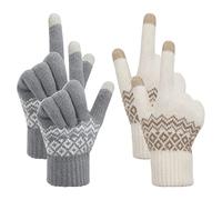 Gants Femme Hiver Gants à Ecran Tactiles Tricotés Chaud Douce Motif de Elaphurus Mignon Taille Unique 2 Paires (Blanc et Gris)