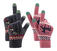 Gants Femme Hiver Gants à Ecran Tactiles Tricotés Chaud Douce Motif de Elaphurus Mignon Taille Unique 2 Paires (Rose Rouge et Bleu Marine)