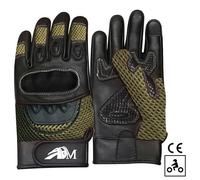 Gants Femme Moto Scooter iTouch Homologués CE En Cuir + Logo Motard Gants Souples Tactiles & Respirants - Noir & Vert Kaki XS