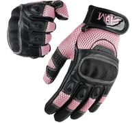 Gants Femme Moto Scooter iTouch Homologués CE En Cuir + Logo Motard Gants Souples Tactiles & Respirants - Noir & Rose M