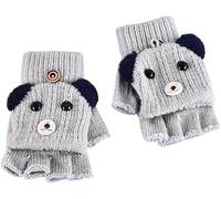 Gants for temps froid, gants d'hiver, 2 paires de gants de chien de dessin animé, gants demi-doigts avec gants tricotés d'hiver, mitaines extensibles for animaux, mitaines chaudes et élastiques(Gray)