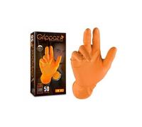 Gants Grippaz en nitrile sans latex (Lot de 50 paires) - Taille L Orange - 100 Gants jetables pour garages, mécanique & Industrie