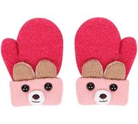 Gants Hiver Epais Chaud Moufles Tricotés Flanelle Mitaines Plein-doigts Motif Ours Mignon Doublure Velours Thermique Gloves Extérieur Sport Ski Anti-froid pour Bébés Filles Garçons 0-3 Ans (Rouge)