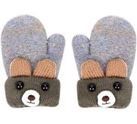 Gants Hiver Epais Chaud Moufles Tricotés Flanelle Mitaines Plein-doigts Motif Ours Mignon Doublure Velours Thermique Gloves Extérieur Sport Ski Anti-froid pour Bébés Filles Garçons 0-3 Ans (Gris)