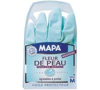 MAPA - Fleur de Peau - Gants de Ménage Toucher Parfait - Intérieur Fibres de coton avec extrait de Thé Blanc - Sans latex - Taille M