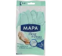 MAPA - Fleur de Peau - Gants de Ménage Toucher Parfait - Intérieur Fibres de coton avec extrait de Thé Blanc - Sans latex - Taille L