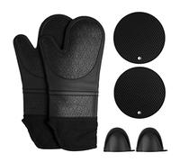 Gants Isolation Silicone Épais, Gants Anti - Brûlure pour Barbecue et - Ondes, Résistants à la Chaleur et Imperméables - Protection Optimale des Mains et Avant - Bras, Usag (Noire)