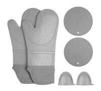 Gants Isolation Silicone Épais, Gants Anti - Brûlure pour Barbecue et - Ondes, Résistants à la Chaleur et Imperméables - Protection Optimale des Mains et Avant - Bras, Usag (Grise)