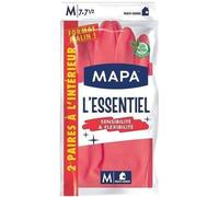 MAPA - L'Essentiel - Gants de Ménage en Latex intérieur Fibres de Coton - Sensibilité et Flexibilité - Revêtement antidérapant - 1 pack de 2 paires - Taille M