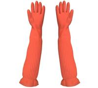Gants longs en caoutchouc - M 45 cm L 56 cm orange | Gants de nettoyage imperméables réutilisables pour la maison, le jardin, la peinture, la vaisselle, le lavage du linge