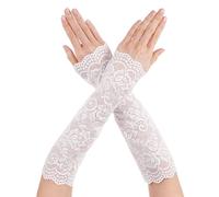 Gants Longs en Dentelle Blancs Sans Doigts Demi Doigts Gants Longs Femme 30 cm Robe de Bal de Mariée Opéra Accessoires de Festival des Années 1920 Gants de Mariage de Mascarade doux et Respirants
