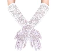 Gants longs en dentelle pour femme Gants de mariée longueur coude Gants en dentelle florale pour femme Gants longs en dentelle Gants longs en dentelle élégants pour mariage opéra thé bal (blanc)