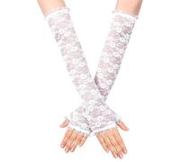 Gants longs en dentelle sans doigts pour femmes, gants de mariée longueur coude, gants en dentelle florale pour dames, gants en dentelle élégants pour mariage, opéra, thé, bal (blanc)