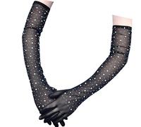 Gants longs en maille extensible des années 1920 avec strass étincelants, parfaits pour les fêtes de thé et les soirées, Noir , taille unique