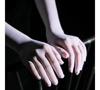 Gants longs en nylon transparent pour homme et femme, design en maille filet respirant transparent avec coupe ultra fine sans couture, gants élégants de couleur unie pour robe de soirée (blanc)