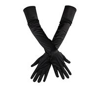Gants longs en satin pour femme - Style années 1920 - Noir - Taille unique