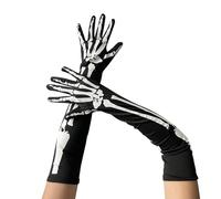 Gants longs, unisexes, avec imprimé squelette, manchons élastiques, pour Halloween, accessoire effrayant pour costumes, Stil_e01 Noir, taille unique