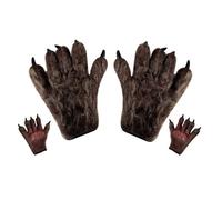 Gants Loup-Garou Adulte - PTIT CLOWN - 23525 - Accessoire Déguisement Halloween, Cosplay - Taille Unique - Marron Taille unique