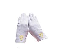 Gants Maçonnique Nylon Brodés Équerre/Compas Jaune, Modèle Mixte (Blanc, 11)