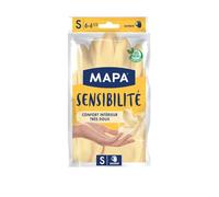 Gants ménagers confortables et précis - MAPA latex naturel satiné taille S, doublure coton recy t soie, 1 paire de 0.25 kg - Lot de 4