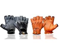Gants Mitaine de Conduite en Cuir Sans Doublure Gant Respirant Pour Hommes Style Vintage Rétro En Cuir Doux Avec Sangle à Bouton-pression Gant Demi Doigts de Voiture Vélo Moto Musculation (Marron, M)
