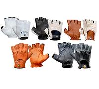 Gants Mitaine de Conduite en Cuir Souple Marron, Crochet de Coton Blanc Pour Hommes Style Rétro Sans Doigt Pour Fitness Voiture Moto Vélo Gym Musculation Cyclisme et Extérieur (Marron, M)