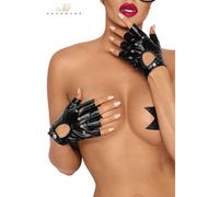 Gants mitaines en wetlook F264 - NOIR HANDMADE