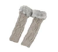 Gants mitaines longues en fourrure tricotées chaudes sans doigts pour femme (gris, taille unique)