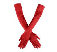 Gants Mitaines Opéra Dance Finger années 1920 Gants de mariée longs en satin Gants pour femme (Rouge, Taille unique)