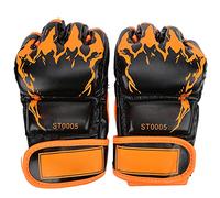 Gants MMA sans Doigts, Cuir PU Rouge Et Blanc, Taille Approximative 23cm - Protection Optimale, Support Poignet Réglable, pour Entrainement Et (Griffes Orange sur Noir)