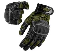 Gants Moto Femme Homologués CE Cuir Été Hiver Mi-Saison Gants Scooter Femme CE Noir & Vert Kaki Tactiles Souples Respirants Taille XS S M L (Réf. 9001 LDY)