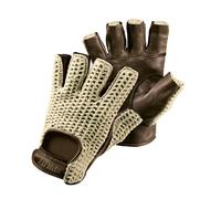 Gants Moto Vintage Pilot Demi Doigts Marron-Beige En Cuir Taille XL