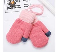Gants Moufles Enfants Hiver Gant Laine Chauffant Moufles Tricot Mignon Doublure Peluche Epais Moufle Mitaine de Plein Air avec Ficelle Anti-perdu pour Ski Snowboard Cycliste Fille Garçon 0-3 Ans