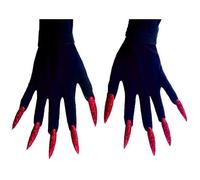 Gants Noirs Ongles Rouges - Adulte - Longs Ongles Pailletés - Utilisation Intérieure