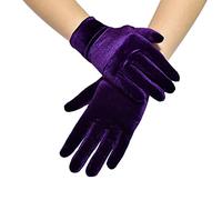 Gants Opera Classiques en Satin pour Femme - Style Audrey Hepburn Années 1920 - Élastiques, Taille Adulte, Poignet Court - Velours - Costume de Fête - Violet