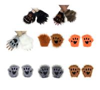 Gants patte de loup en fausse fourrure pour chat, mitaines sans doigts, chaudes d'hiver, Cosplay, accessoires de Costume de fête fantaisie d'halloween Gris foncé