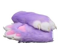 Gants pattes de peluche Multiple couleurs au choix Griffes peluches Costumes d'exposition Cosplay Gants en forme de patte de chat, Violet, taille unique